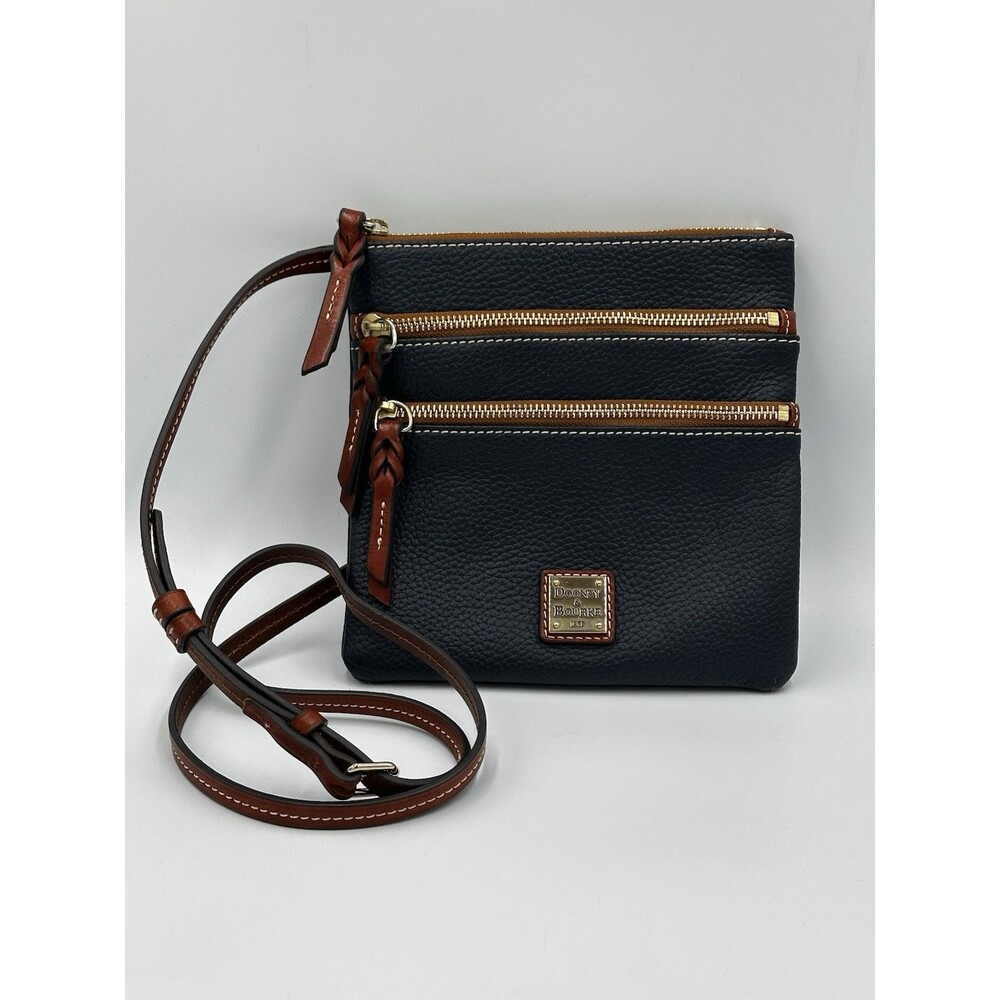 Dooney & Bourke Pebbled Navy Brown Crossbody Bag Braided Gently Used - Picture 15 of 15